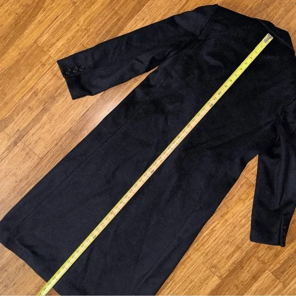 Women's Vintage Liz Claiborne Black 100% Wool Double-Breasted Long Overcoat - Picture 12 of 13